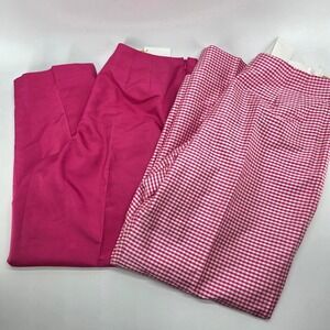 Lot 2 Talbots Petites Silk Shantung Pants Straight Pink Gingham Check sz 12 NWT
